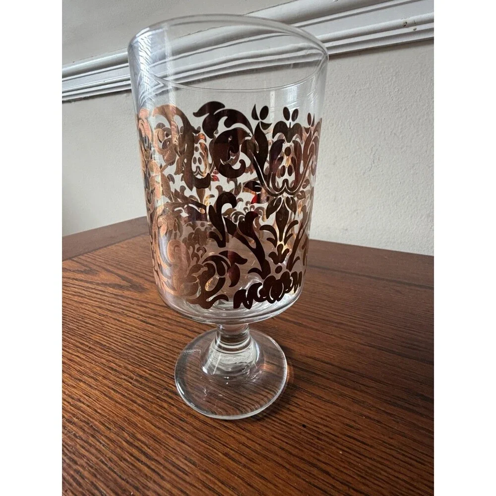 Target Gold Swirl Goblets 2007 Holiday Pedestal Glasses Brocade 16oz Set of 4
